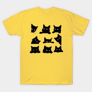 Cute Funny Black Cat in Different Positions Artwork T-Shirt